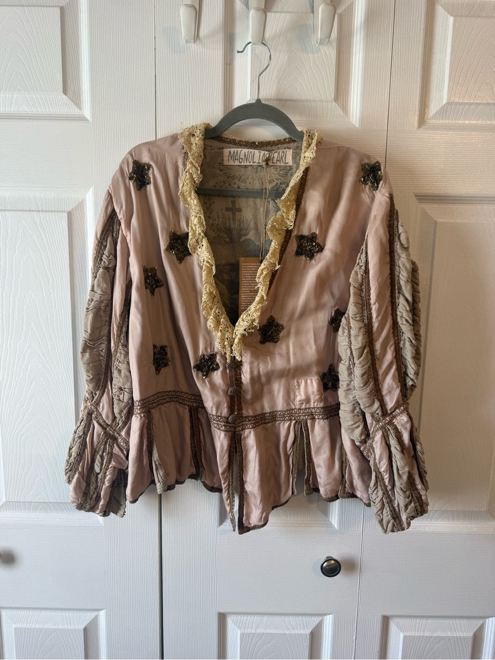 Magnolia Pearl Blush Embellished Lace-Trim Jacket